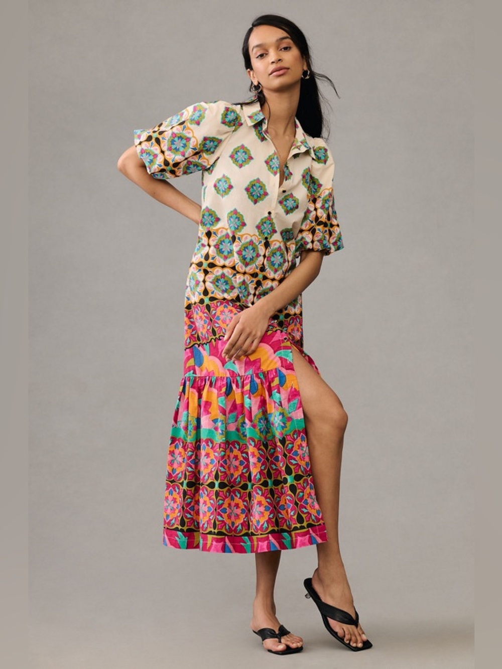 Anthropologie Mixed Print Buttondown Maxi Dress - Multi
